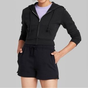 Wild Fable Cropped Zip Up Hoodie - Black